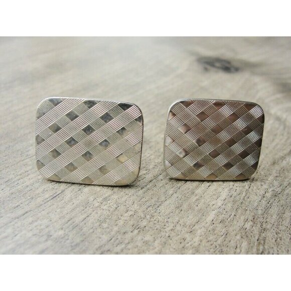 Cufflinks Gold Tone Weave Pattern Tux Shirt Dress Suit Vintage - Picture 3 of 6